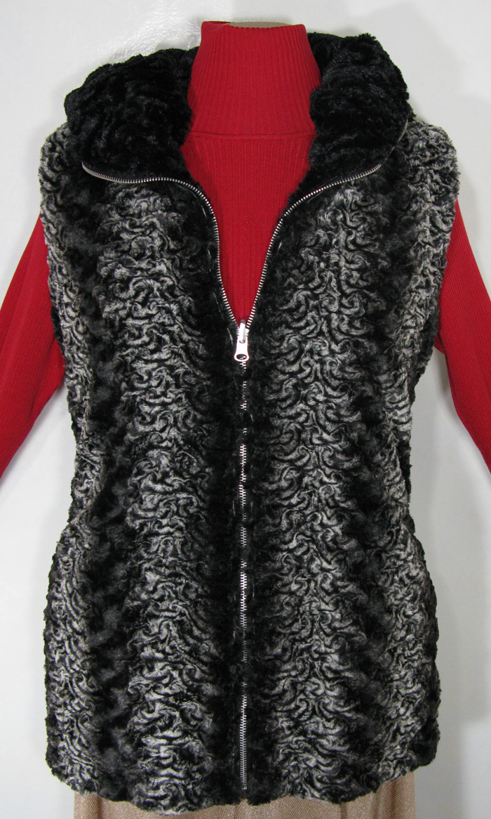 Reversible Hoodie Vest in Smoky Essence/Cuddly Black Faux Fur